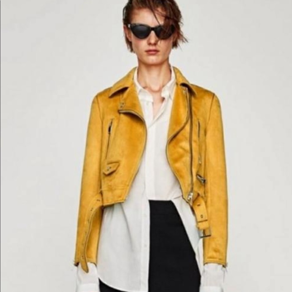 Zara yellow/gold suede rider jacket xs